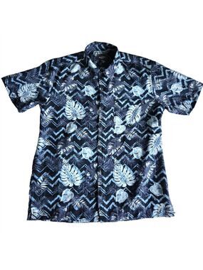 Hawaiian Tropical Shirt Men's Large Blue Short Sleeve Button Up Shirt